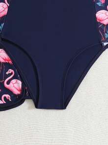 SHEIN 少女泳衣/连体泳衣/印花泳衣/两件套 - 藏蓝色 - 查看 5