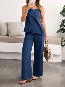 Breezaya 女士休闲牛仔连体裤，夏季 - 藍色 - 查看 6