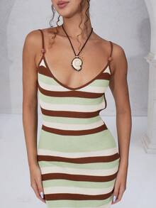 juhmazzocco 女士新款针织连衣裙，交叉吊带露背钩针连衣裙，条纹波西米亚连衣裙，度假连衣裙，秋冬女士优雅连衣裙 - 彩色 - 查看 6