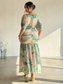 Firerie Vestido de manga larga con estampado abstracto verde para mujer de talla grande, elegante, minimalista, romántico, para el Día de San Patricio, vacaciones, fiestas y uso diario, primavera/verano - Multicolor - Ver 7