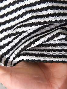 CosyJoli 加大码法式后背撞色蕾丝条纹针织毛衣 - 黑與白 - 查看 6