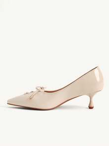 CUCCOO CHICEST Women's Pointed Toe Mid-Heel Beige Bow Design Fashionable Elegant Daily Commute Work Party Occasion High Heel Pumps - Beige - View 4