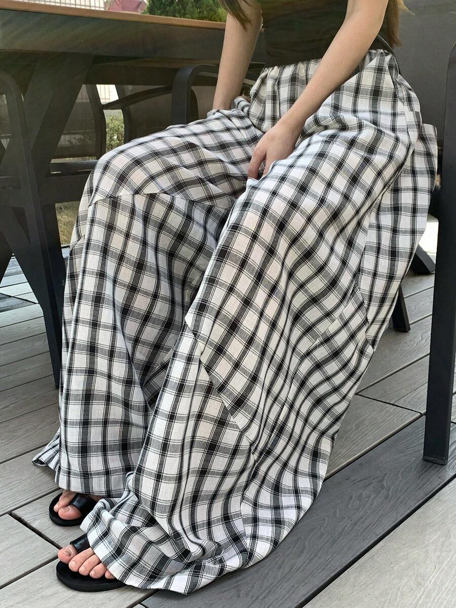 DAZY Women's Plaid Loose Casual Wide Leg Pants, Vacation & Street Style - Multicolor - View 1