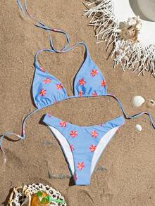Swim Mod 2pcs/Set New Ditsy Floral Multi-Color Triangle Halter Sexy Bikini Swimwear Set For Women - Multicolor - View 5