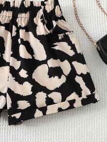 两件套少女休闲露背无袖上衣和豹纹长裤套装，舒适简约 - 黑色 - 查看 5