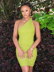 Steph T One Shoulder Bodycon Dress With Textured Design,Summer Dresses
Spring Clothes - Green - View 6