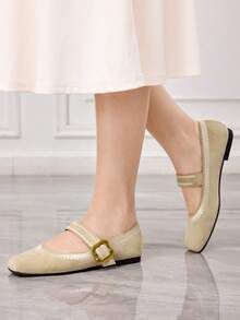 Sleekvia Women's Buckle Design Casual Versatile Flat Shoes - Khaki - View 5