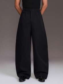 STYNVO 男士纯色腰带扣口袋喇叭裤 - 黑色 - 查看 6