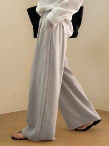 DAZY Women's Elastic Waist Drawstring Tie Loose Straight Leg Casual Pants - Apricot - View 2