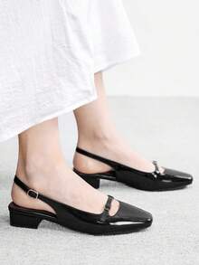 CUCCOO BIZCHIC Giày sandal quai hậu khoét lỗ kiểu Pháp thanh lịch dành cho nữ, kiểu dáng retro mới, gót thấp, đế vừa phải, gót dày, thích hợp đi làm. - màu đen - View 5