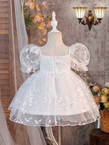 Babygirl Elegant Cute Embroidered Mesh Short Sleeve Princess Dress - White - View 9