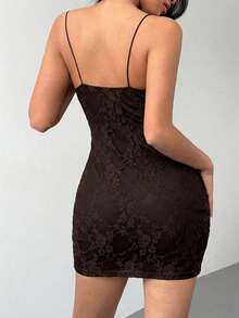Aloruh Elegant Solid Color Cut Out Front Sexy Cami Dress, Casual & Party Wear - Coffee - View 2