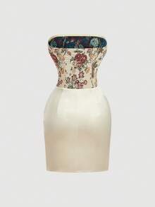 SHEIN MOD 女士纯色印花拼接休闲迷你连衣裙 - 彩色 - 查看 2