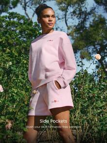 GLOWMODE Valentine's Day Everyday Fleece Cupid Called Warm Soft Lightweight Adjustable Drawstring Waist Slip Pockets Shorts Daily Casual Wear - Pink - View 4