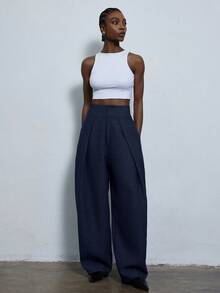 Aveloria Modichic Quần ống rộng xếp ly dáng suông thời trang mới, kiểu dáng thoải mái, phù hợp cho công sở. - Màu xanh lam - Xem 3