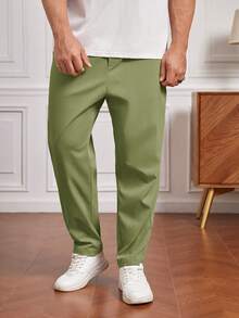 EASEVO Pantalones casuales de talla grande para hombres, de unicolor, con cordón en la cintura, bolsillos en diagonal y ajuste delgado para uso diario y viajes - Verde - Ver 5