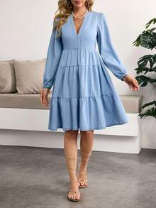 Breezaya Women's Denim Extra Long High Slit Dress - Blue - View 4