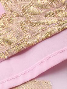 DAZY Women's Round Neck Semi-Sheer Long Sleeve Cinched Waist Dress - Pink - View 3