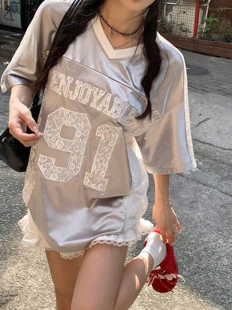 Women's Ballet Style Sports Jersey T-Shirt, Korean Casual Short Sleeve Tee, Fresh Summer