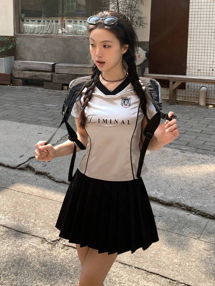 Women's Retro Sexy V-Neck Casual Sports Jersey Short Sleeve T-Shirt, Summer Crop Tops Women