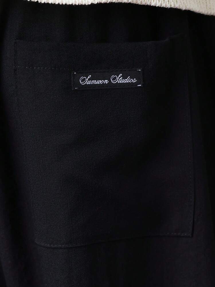 SUMWON Relaxed Fit Tapered Linen Feel Look Pull On Drawstring Waist Casual Pants For Everyday Comfort