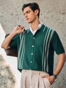 RONVEXI Camisa de punto de manga corta y abotonada casual para hombre - Multicolor - Ver 6