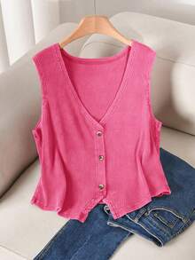 CosyJoli Plus Size Solid Color Minimalist Sleeveless Casual Tank Top - Pink - View 6