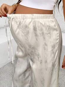 SHEIN Maternity Casual Drawstring Waist Loose Allover Print Pants - Black and White - View 5