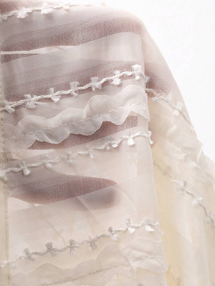 DAZY French Romantic V-Neck Waist Cinched Long Sleeve Dress, Slimming & Elegant - Apricot - View 9