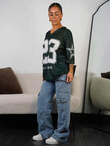 SAYEHFBABY Casual Minimalist 23 Letter & Number Graphic Women T-Shirt, Suitable For Summer - Green - View 6