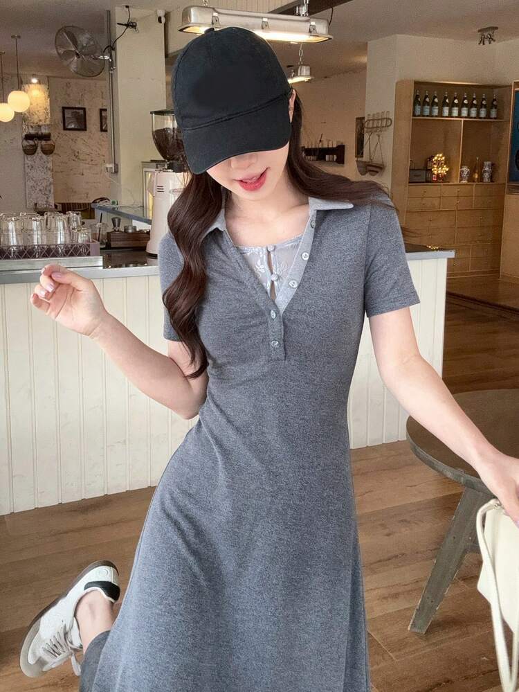 Women's Collared Long Sleeve Knit Dress With Waist Cinching, Long Dress Summer Maxi Dress Sundress