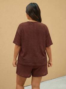 Elaquor Bộ đồ 2 món cỡ lớn: Áo thun và quần short mùa hè. - màu nâu - Xem 7