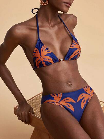 Travachic Women's Summer Beach Floral Print Halter Tie Sexy Bikini Swimsuit Set,Beach,Beach Outfits For Women,Beach Set,Going Out,Vacation,Vacation Outfits Women,Holiday,Summer,Summer Clothes,Summer Outfits For Women,Valentine's Day,Carnival,Carnival Costume,Party ,Going Out,Going Out Outfits,Casual,Elegant,Y2k,Flower