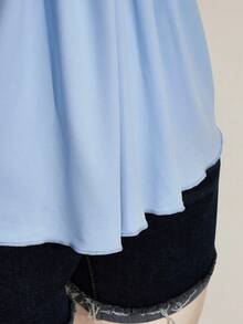 SHEIN ICON 大码女式黑色扭结前襟无袖娃娃衫针织上衣，Y2K风格，适合毕业典礼、返校季、夏季穿着 - 藍色 - 查看 9