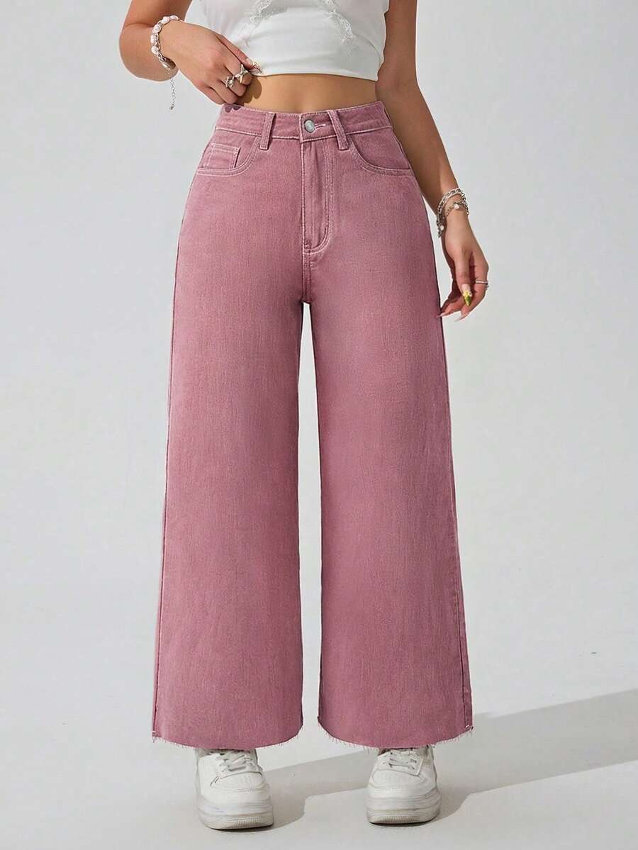 Flirla Women's Casual Everyday Commute Fashion Loose Wide-Leg Jeans - Red - View 1