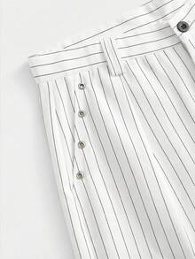 PAVTROS 男士休闲超宽松黑色长裤，饰有金属铆钉，适合秋冬街头服饰、派对服装、圣诞节装扮、圣诞礼物、INS街头风、男女皆宜、送给男朋友的礼物。男士阔腿裤，男士褶裥西装裤 - 白色 - 查看 5