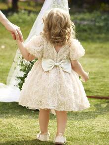 SHEIN Elegant & Cute Apricot Floral Mesh Short Sleeve Babygirl Dress A Loose And Adorable Stand-Up Collar 3D Flower And Rose Embroidery Net-Sheer Puffy-Sleeved Back Bow Dress For Girls, In Peach And Champagne Colors. Suitable For Weddings, Children's Floral Wear, And Birthday Parties  Elegant Cute Mesh Dress For Baby Girl Baby Girl Fluffy Dress Newborn Baby Girl Dress Luxury Baby Girl Dress Baby Girl Dress And Jacket Set Baby Girl Tulle Dress - Multicolor - View 11