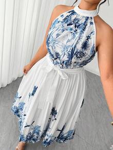 Elenzga Vestido elegante de verano para damas de talla grande - Azul - Ver 6
