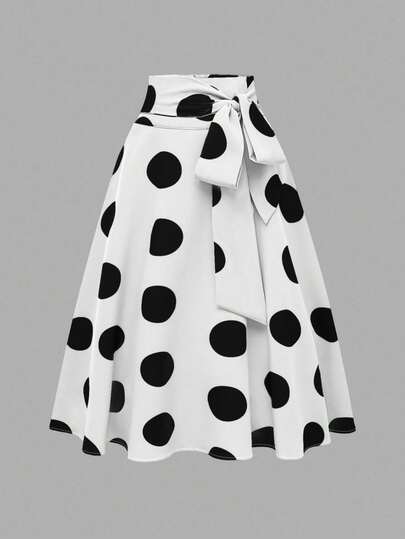 Franclia Petite Spring/Summer Women's Casual Fashion Young Minimalist Versatile Waist Tie Bow Polka Dot Short Skirt