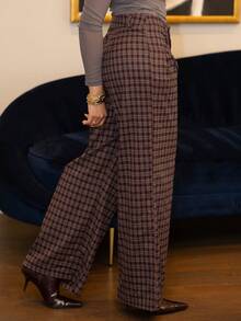 Melissa Matos Women's Casual Loose Fit Brushed Plaid Wide Leg Pants, Autumn/Winter - Multicolor - View 6