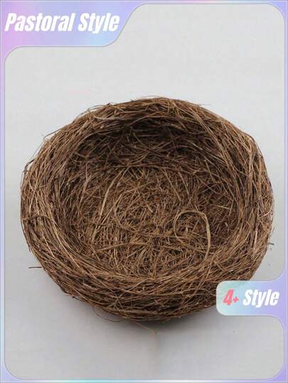 1 pezzo Nido d'uccello finto fatto a mano, decorazione per giardino, spesso intrecciato di erba marrone, nido d'uccello per uccelli domestici o pappagalli