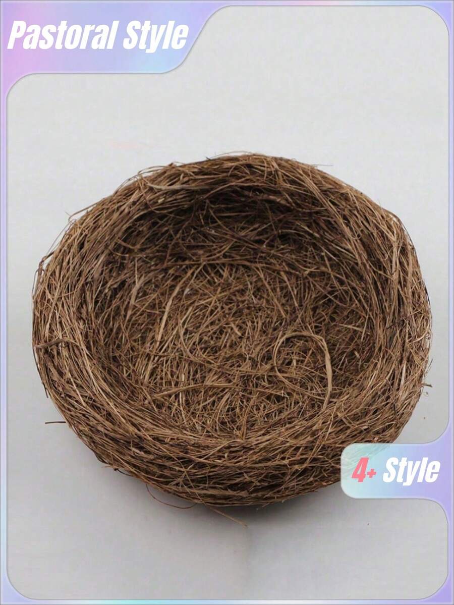 1 pezzo Nido d'uccello finto fatto a mano, decorazione per giardino, spesso intrecciato di erba marrone, nido d'uccello per uccelli domestici o pappagalli - Castano - Visualizzare 1