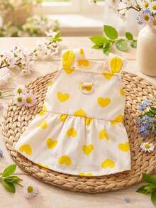 PETSIN Cute Rabbit Ear Decor Lightweight Breathable Pet Dress With Heart Print, Red, Suitable For Spring/Summer - Yellow - View 2