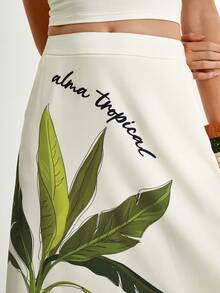 CAJUNI x Carol Peixinho Jupe longue imprimé tropical décontractée pour vacances, jupe longue tropicale, tenue de resort pour femmes, jupe maxi imprimé tropical, tenue de resort pour femmes, jupe imprimé tropical - Crème - Voir 9