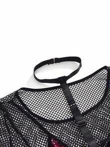 3pcs Fishnet & Plaid Student Sexy Set - Multicolor - View 5