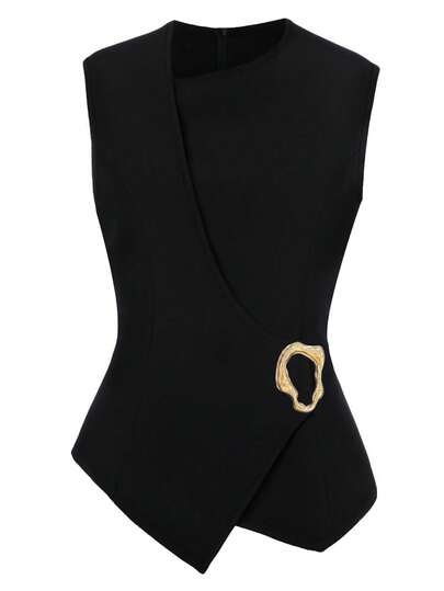 GlowEve CURVE Plus Size Solid Color Sleeveless Vest With Metal Ring Decor