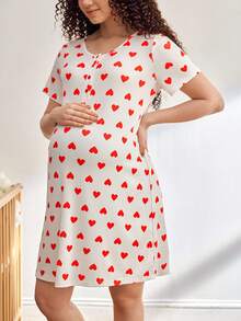 Comfortable, Casual, Homewear, Soft, Heart-Shaped Maternity Nightgown - Multicolor - View 2