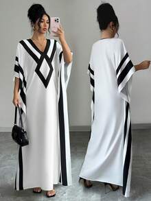 Rafferiza Đầm dài nữ thanh lịch với họa tiết tương phản đen trắng, thích hợp cho mùa xuân/hè. - Đen và trắng - Xem 4