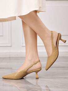 Sleekvia 女士尖头优雅时尚高跟鞋，适合日常通勤 - 卡其色 - 查看 3