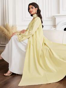 Al Najma Women's Floral Hollow Design Long Sleeve Elegant Abaya - Yellow - View 7